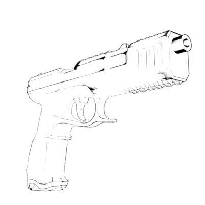 Iray render of a gun with pointiness-modulated Fresnel Edges geoshell