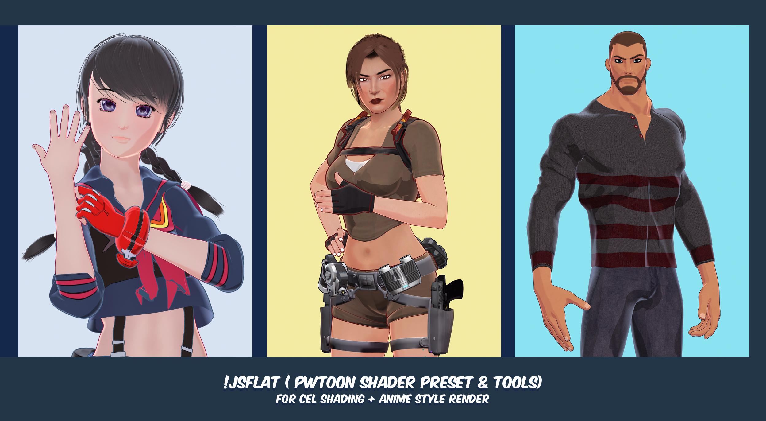 JS Flat - Pwtoon presets for Cel Shading and Anime Render - Daz 3D